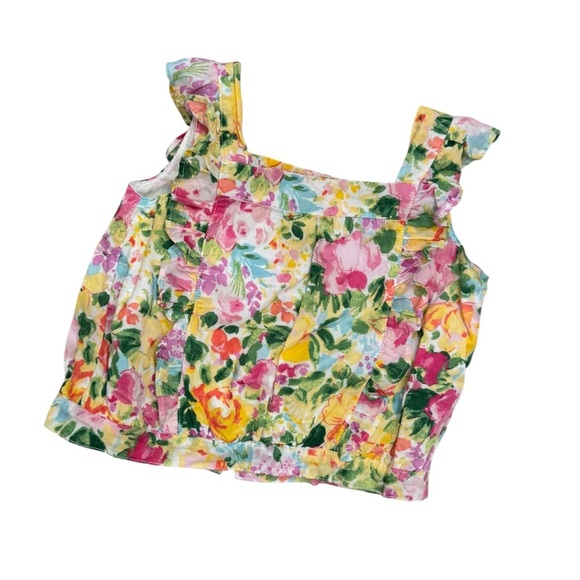 Janie and Jack Floral Sleeveless Ruffle and Pleat Girl’s Cropped Top - Picture 1 of 5